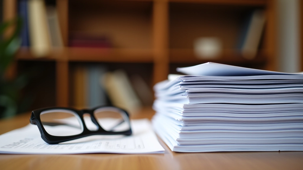 Documents fiscaux et documents budgétaires empilés sur un bureau